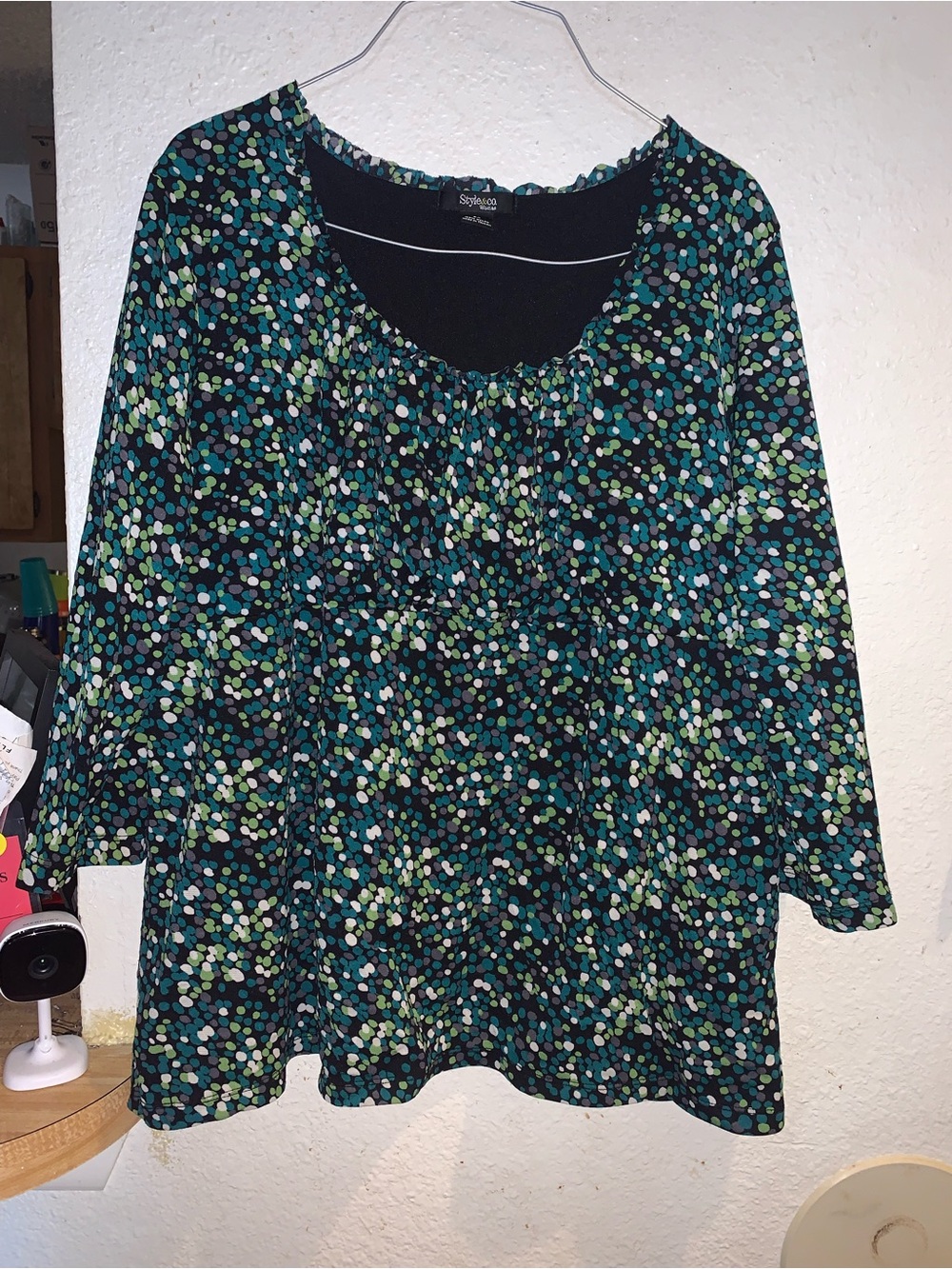 Style & Co. Black Scoop-Neck Tunic with Teal & Green Dot Print